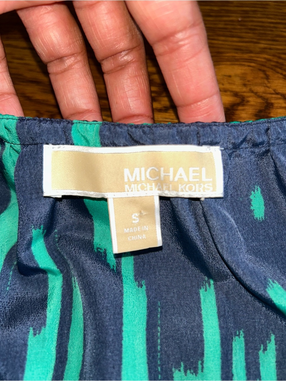 Michael Kors Printed Tassel Tie Mini Dress Green Navy Long Sleeve Size Small - Picture 6 of 9
